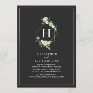 Invitation Mariage virtuel en continu Monogramme floral gris