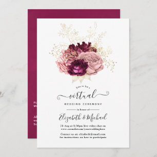 Invitation Mariage virtuel en ligne Burgundy, Blush Pink & Go