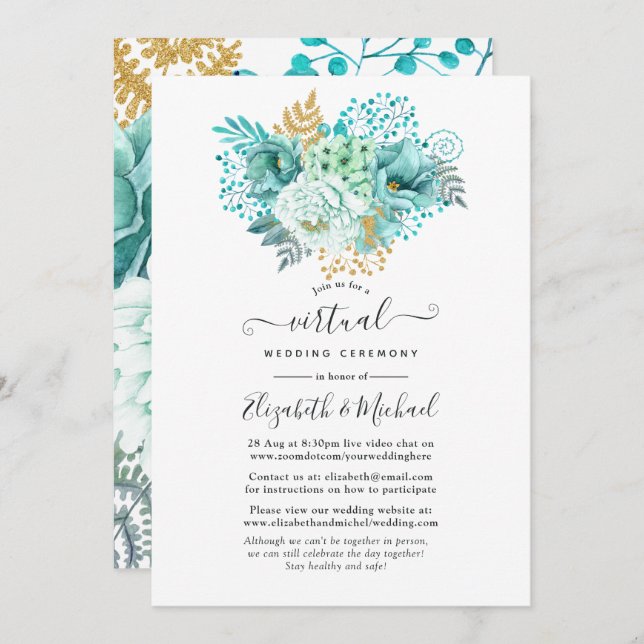 Invitation Mariage virtuel en ligne de la couleur d'eau de la (Devant / Derrière)