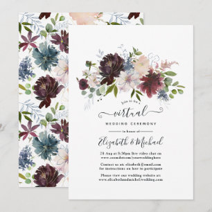 Invitation Mariage Virtuel en Ligne Floral Bourgogne et Rose