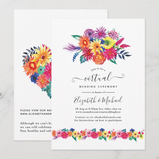Invitation Mariage Virtuel en Ligne Floral Fiesta (Devant / Derrière)