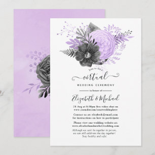 Invitation Mariage Virtuel en Ligne Floral Lilas et Charbon