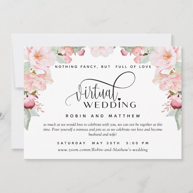 Invitation Mariage virtuel en ligne floral rose vif (Devant)