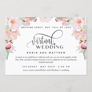 Invitation Mariage virtuel en ligne floral rose vif