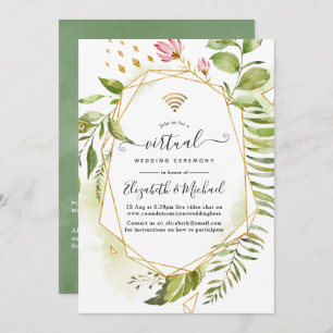 Invitation Mariage virtuel en ligne Géométrique Cristal Green