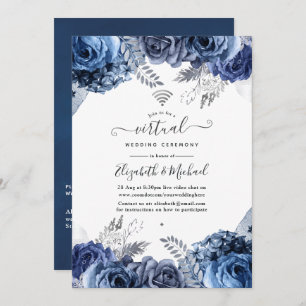 Invitation Mariage virtuel en ligne Marine et Flore blanche