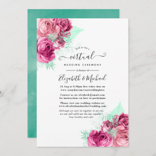 Invitation Mariage virtuel en ligne rose et menthe