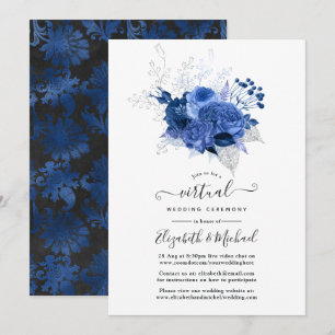 Invitation Mariage Virtuel en Ligne Royal Bleu et Fleurs Arge