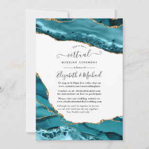 Invitation Mariage Virtuel en Ligne Turquoise et Agate Dorée