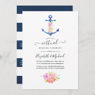 Invitation Mariage virtuel en ligne Watercolor Nautical