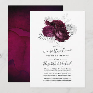 Invitation Mariage Virtuel Fleurie Bordeaux et Argent