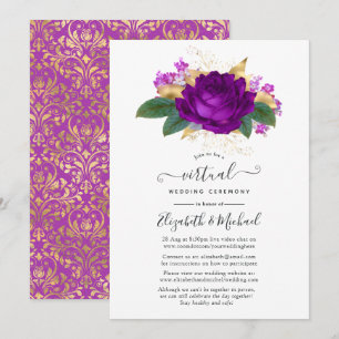 Invitation Mariage Virtuel Fleurie de Pourpre Royale et Or
