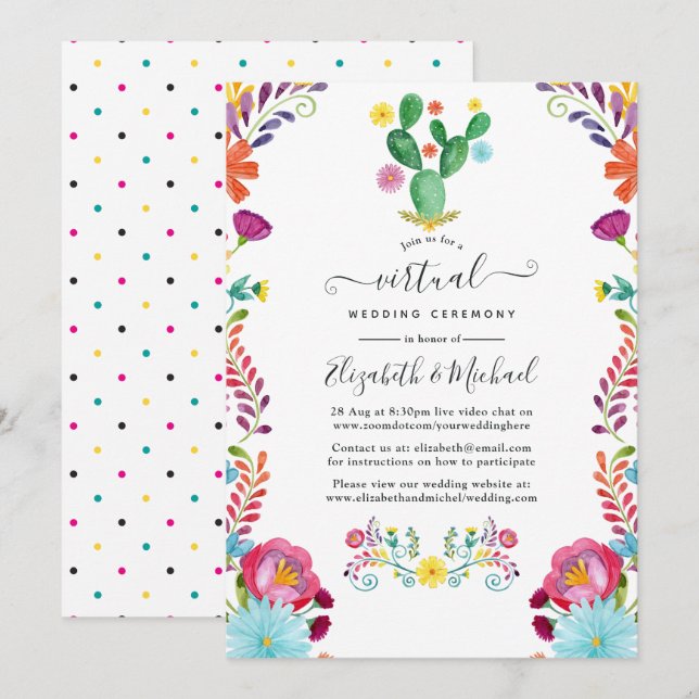 Invitation Mariage Virtuel Fleuriste Aquarelle Coloré Fiesta (Devant / Derrière)
