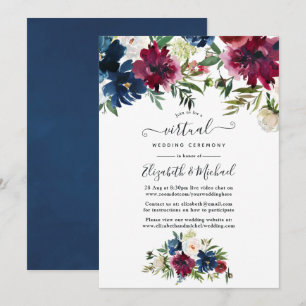 Invitation Mariage Virtuel Floral Aquarelle Bordo et Marine