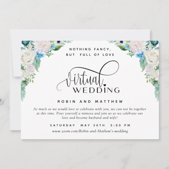 Invitation Mariage virtuel Floral Blanc et Vert en ligne (Devant)