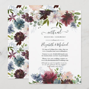 Invitation Mariage Virtuel Floral Bordeaux, Nuit et Rose