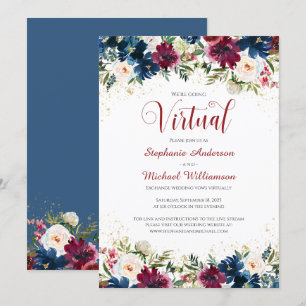 Invitation Mariage virtuel Floral de la marine de Bourgogne