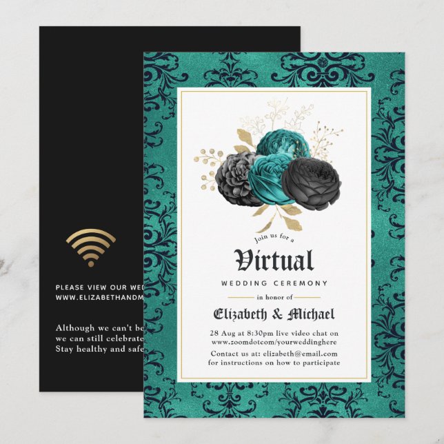 Invitation Mariage Virtuel Floral Gothique en Ligne (Devant / Derrière)