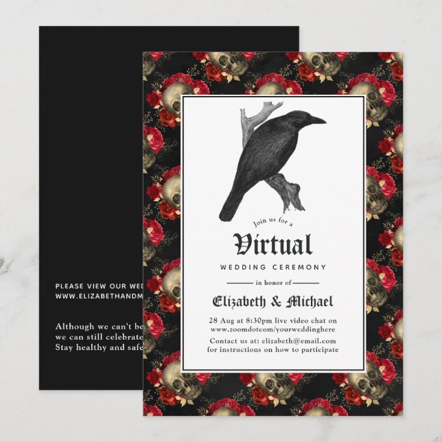 Invitation Mariage Virtuel Floral Gothique en Ligne (Devant / Derrière)
