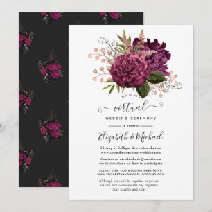 Invitation Mariage Virtuel Floral Marsala et Or Rose