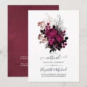 Invitation Mariage Virtuel Floral Marsala et Or Rose