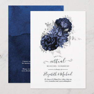 Invitation Mariage Virtuel Floral Navy et Argent