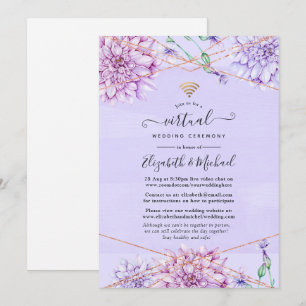 Invitation Mariage Virtuel Floral Or Rose et Lavande