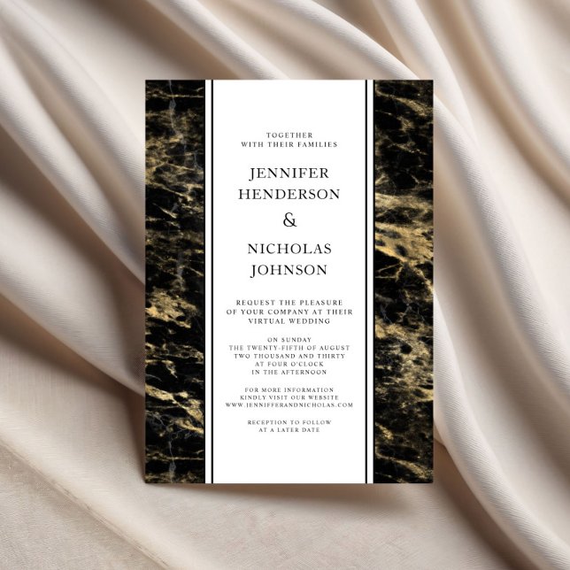Invitation Mariage Virtuel Formel en Marbre Doré (Formal Gold Marble Virtual Wedding Invitation)
