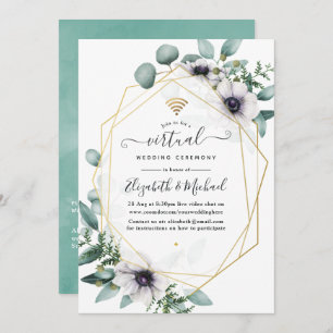 Invitation Mariage virtuel géométrique Eucalyptus Anemone