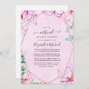 Invitation Mariage virtuel géométrique rose or et rose Floral