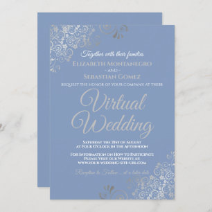Invitation Mariage virtuel gris et bleu clair Silver Frills