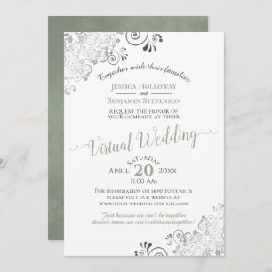Invitation Mariage virtuel Lacy Silver Sage Vert et blanc