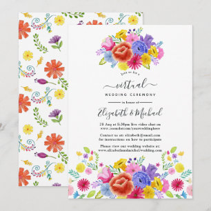 Invitation Mariage Virtuel Mexicain Floral Aquarelle Fiesta