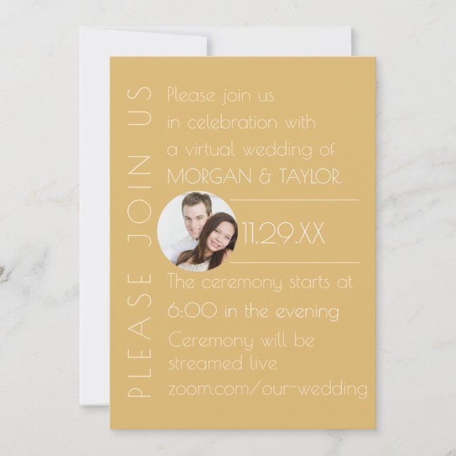 Invitation Mariage Virtuel Moderne Champagne Tonal, photo (Devant)