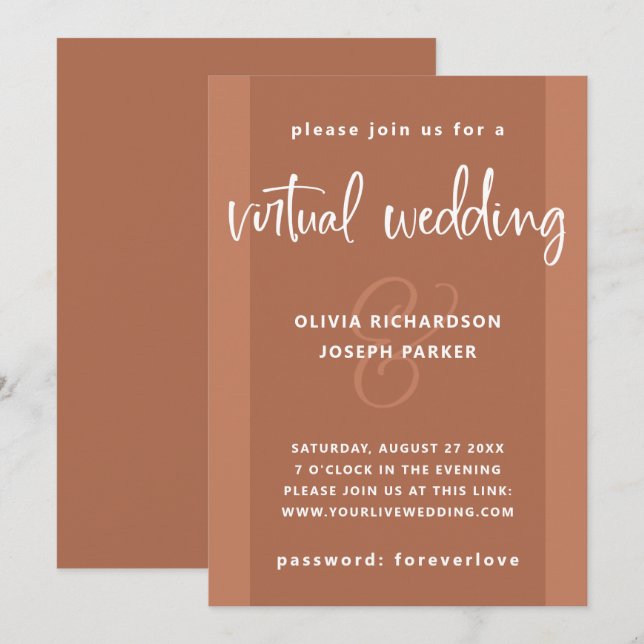Invitation Mariage virtuel moderne | Couleur cuivre et blanc (Devant / Derrière)