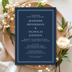 Invitation Mariage Virtuel Moderne Élégant Classique Bleu Nui