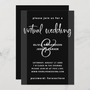 Invitation Mariage virtuel moderne  Noir et blanc de charbon 