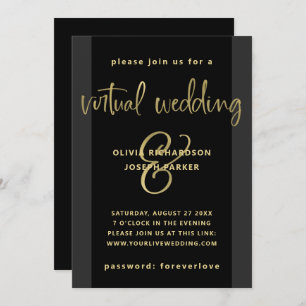 Invitation Mariage virtuel moderne  Noir et or