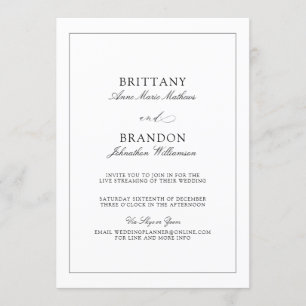 Invitation Mariage virtuel noir blanc élégant