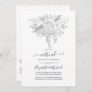 Invitation Mariage virtuel Rose Vintage blanc et argent