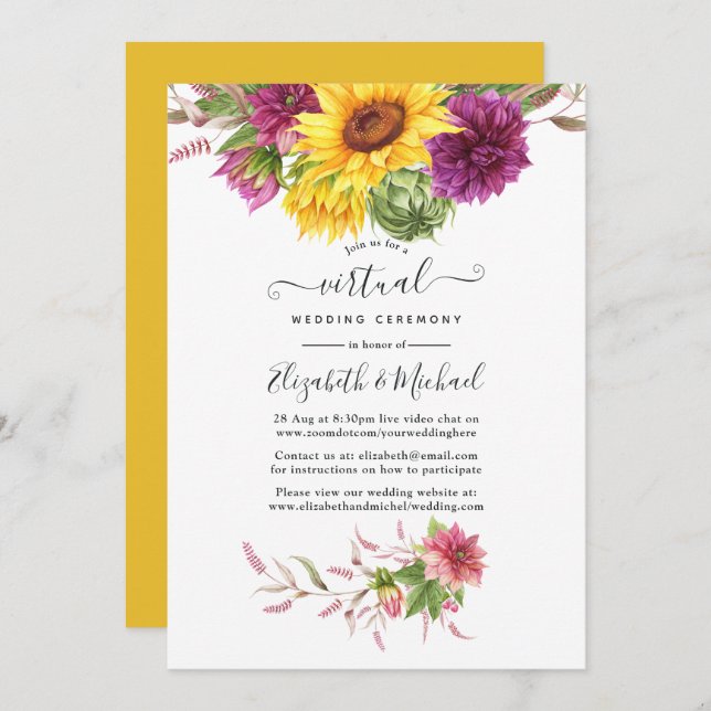 Invitation Mariage virtuel Rustic Sunflower en ligne (Devant / Derrière)