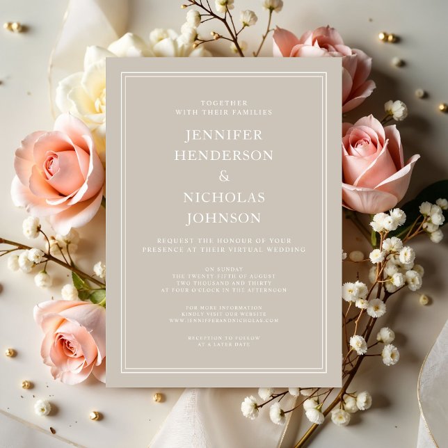 Invitation Mariage Virtuel Taupe Élégant Moderne (Modern Elegant Taupe Virtual Wedding Invitation)