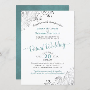 Invitation Mariage virtuel Turquoise, gris et blanc Lacy Silv