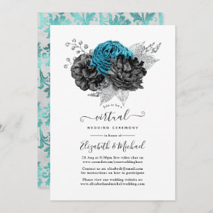 Invitation Mariage virtuel Turquoise, Noir et Argent