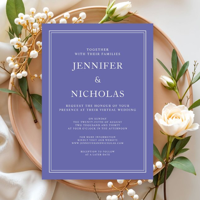 Invitation Mariage Virtuel Violet Formel Élégant Moderne (Modern Elegant Formal Purple Virtual Wedding Invitation)