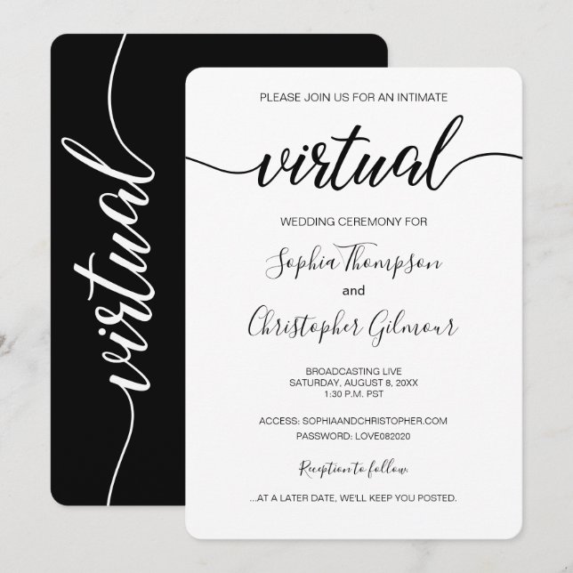 Invitation Mariage VIRTUEL VIRTUEL simple et personnalisé (Devant / Derrière)