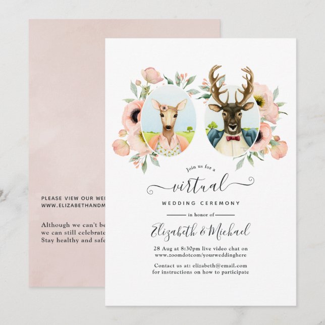 Invitation Mariage virtuel Whimsical Woodland Forest Deer (Devant / Derrière)