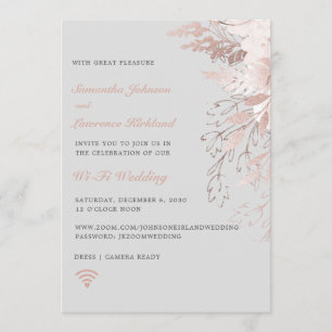Invitation Mariage virtuel WiFi Zoom Dusty Rose gris floral