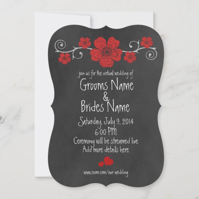 Invitation Mariage virtuel Wild Red Roses Chalkboard (Devant)