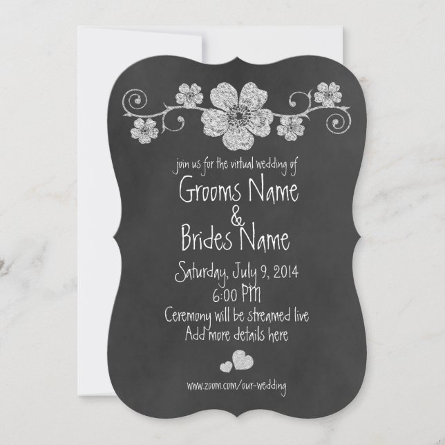 Invitation Mariage virtuel Wild White Roses Chalkboard (Devant)